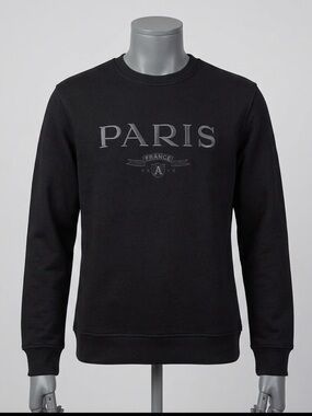 Black 'PARIS' Crewneck Pullover